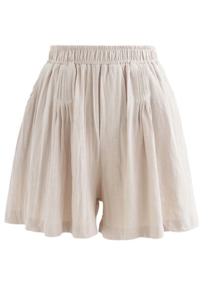 Shorts de algodón con bolsillos delanteros Pintuck en lino