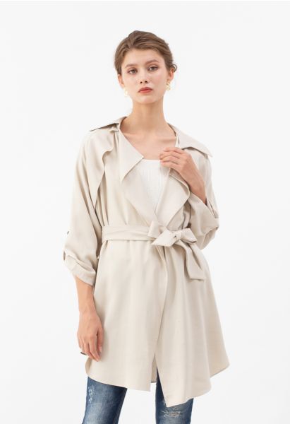 Drape Front Belted Trench Coat