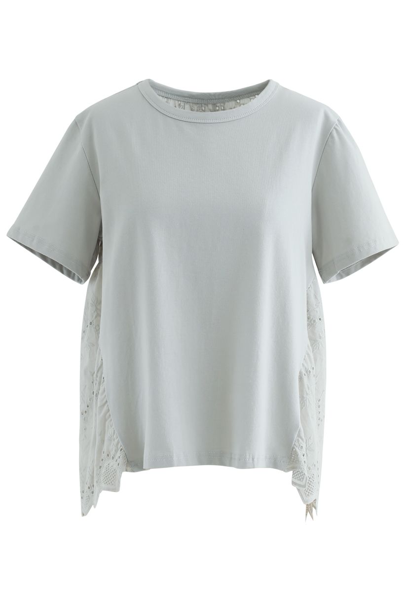 Spliced Embroidered Eyelet Hi-Lo Loose Top