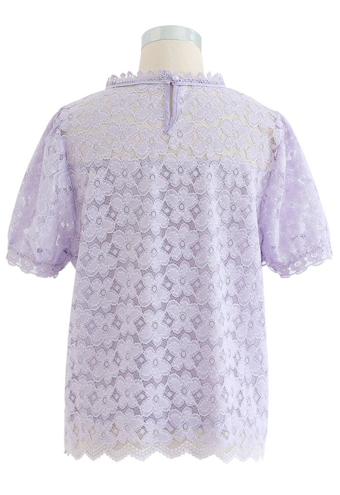 Flower-Covered Lace Top in Lilac