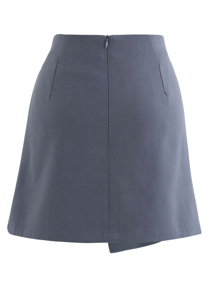 Side Ruched Belt Asymmetric Mini Skirt in Grey