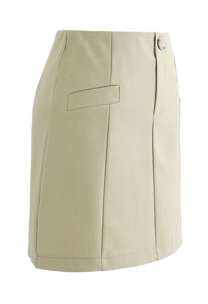 Pocket Embellishment Bud Skirt in Moss Green