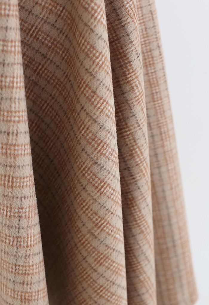 Check Print Wool-Blended A-Line Skirt