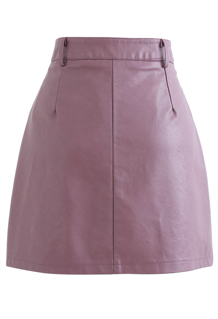 Pocket Faux Leather Texture Skirt in Plum