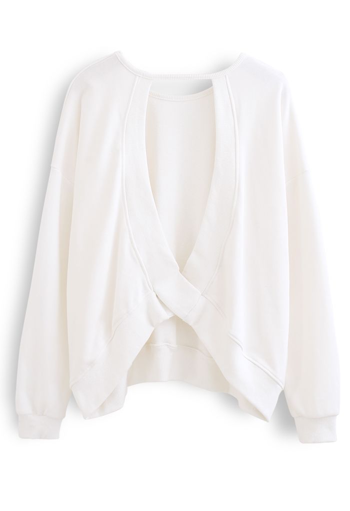 Crisscross Open Back Sweatshirt in White