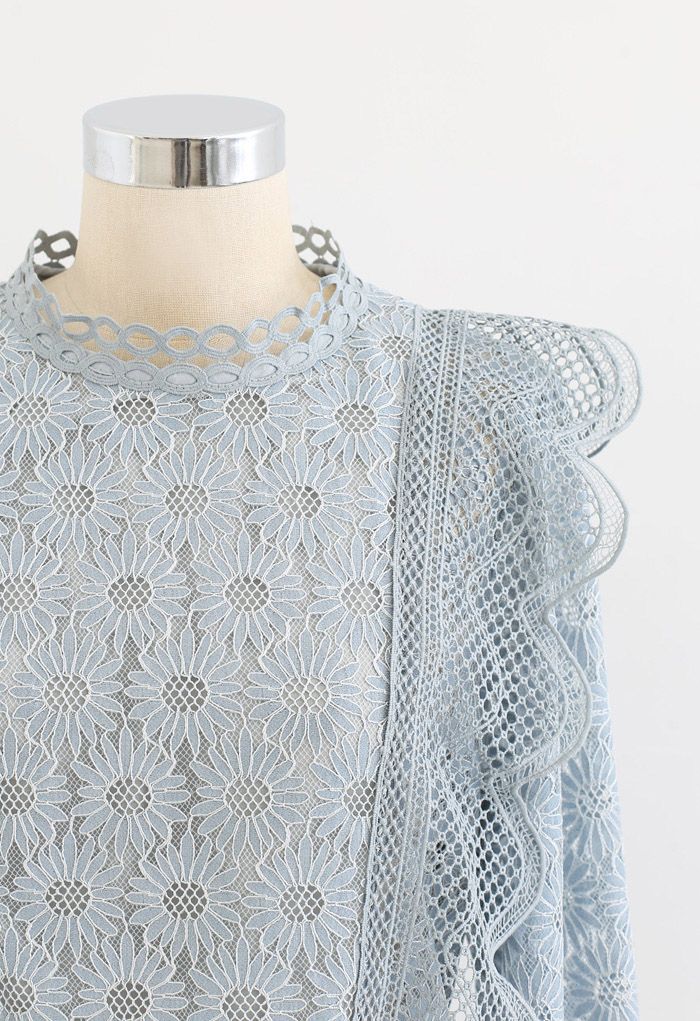 Sunflower Full Lace Long Sleeves Top in Dusty Blue