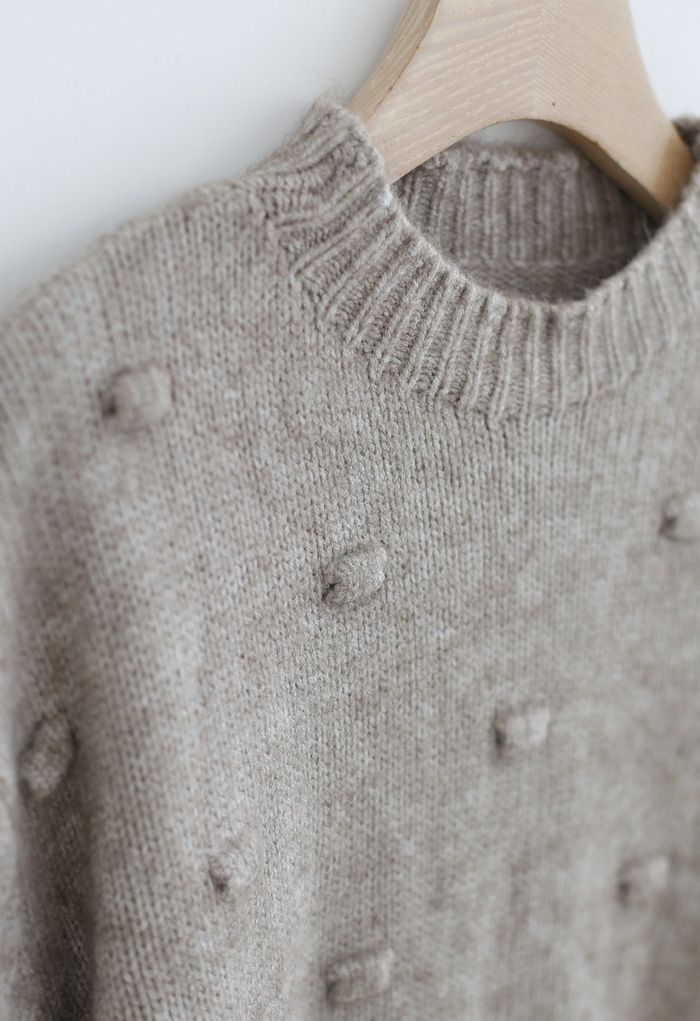 3D Dot High Neck Knit Sweater in Taupe