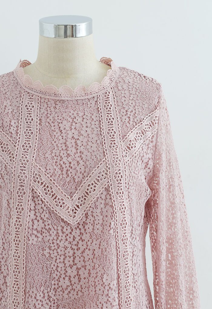 Floret Full Lace Long Sleeves Top in Pink