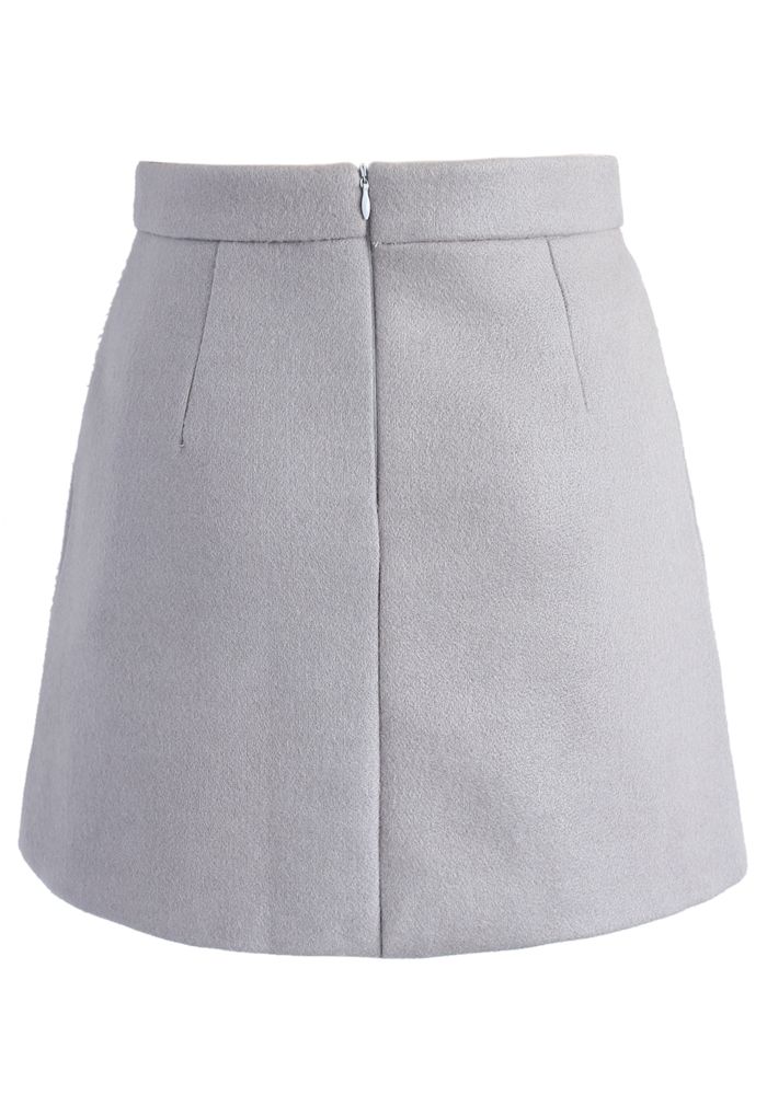Tulip Embroidered Wool-blend Bud Skirt in Grey