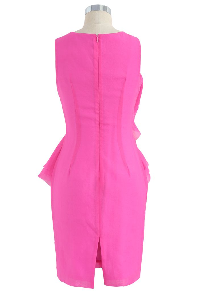 Stylish Winner Tiered Ruffle Sleeveless Dress in Hot Pink