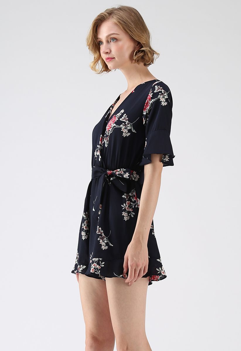 Dwell in Floral Dream Wrapped Playsuit in Navy