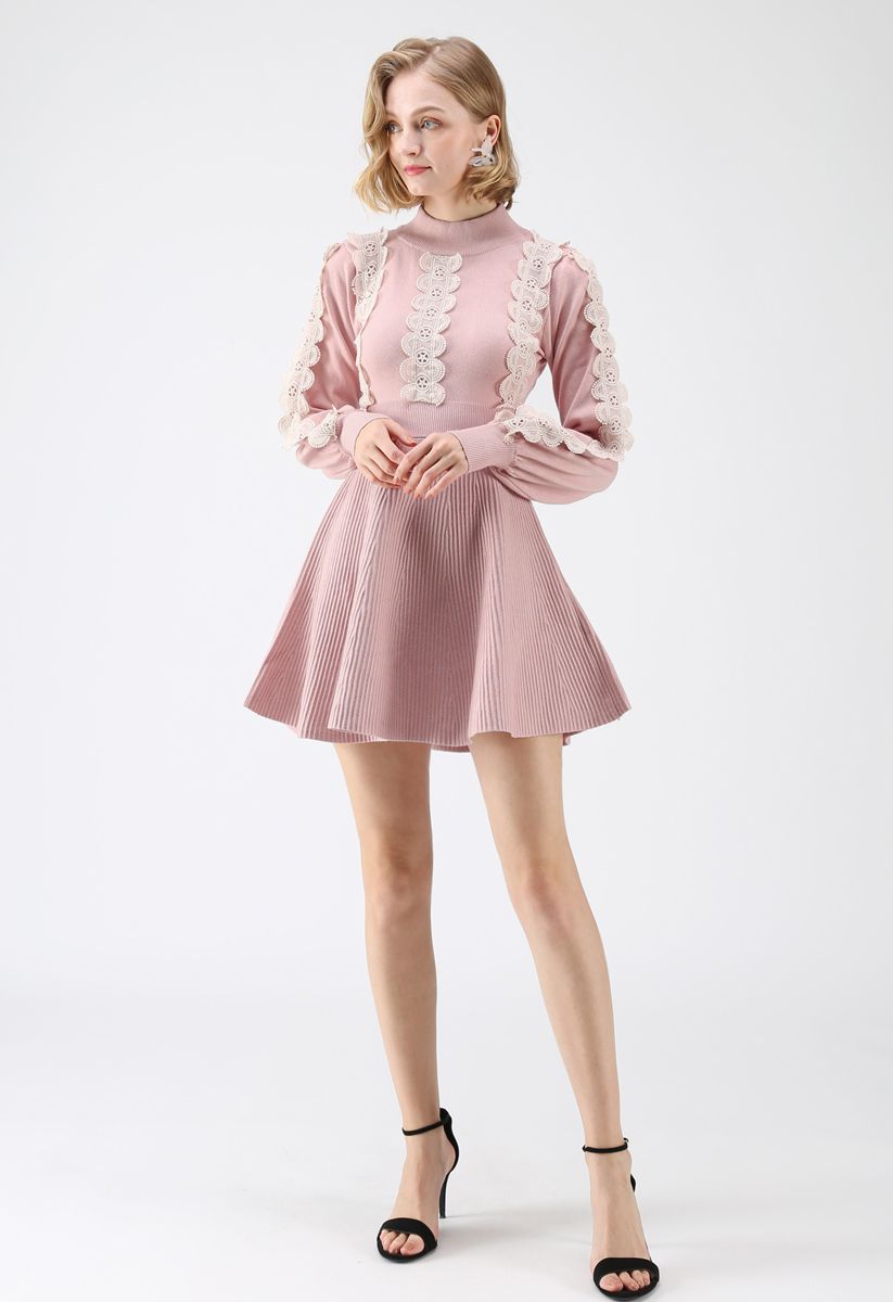 Amiable Attraction Crochet A-Lined Knit Dress in Pink
