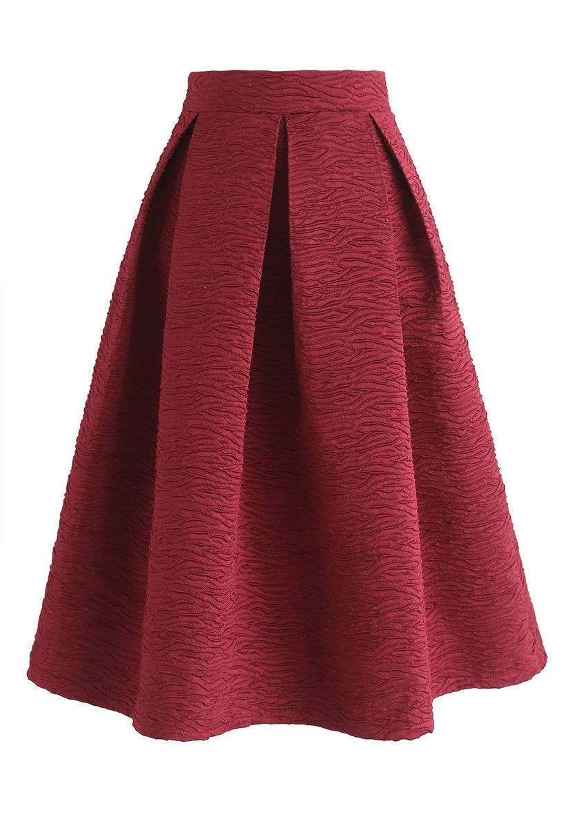 Glitz and Glam Embossed Midi Skirt in Wine