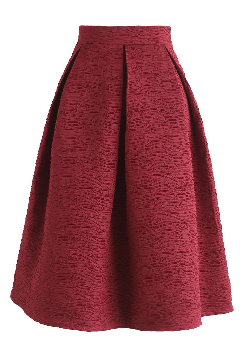 Glitz and Glam Embossed Midi Skirt in Wine