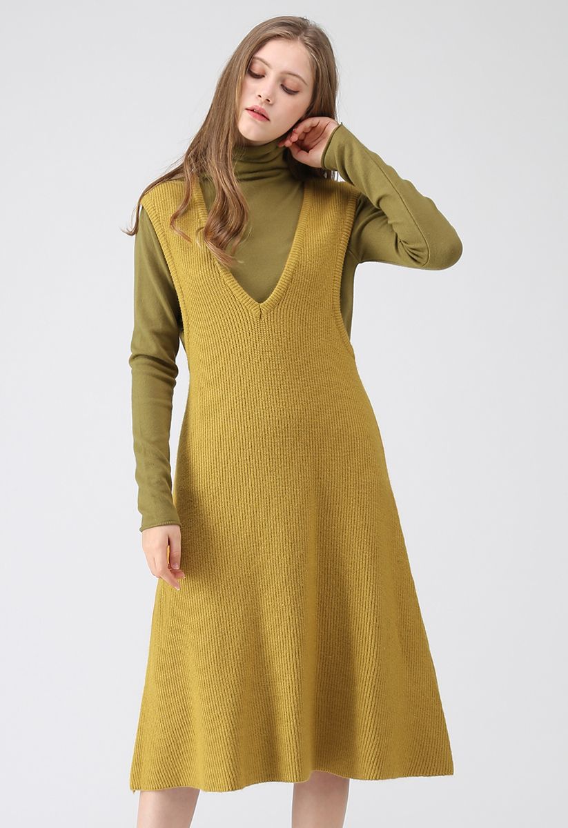 For the Love Sleeveless Ribbed Knit Dress in Mustard