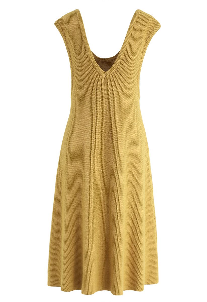 For the Love Sleeveless Ribbed Knit Dress in Mustard