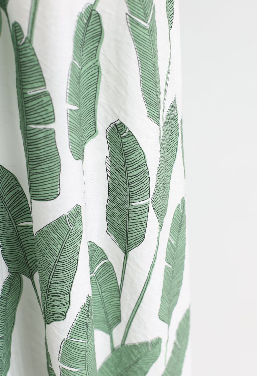 棕櫚葉露背領長連衣裙--綠色