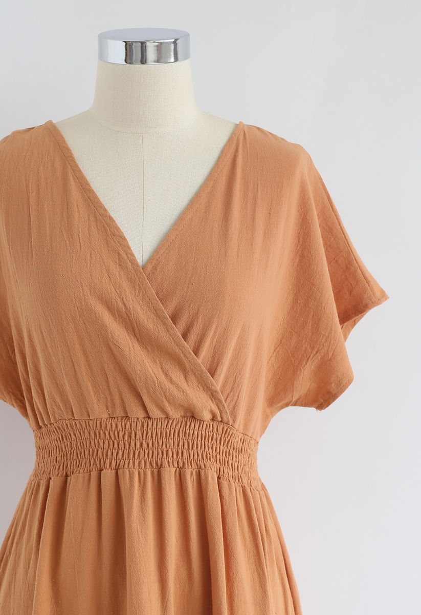 我唯一希望在橙色的波西米亞風裹身式連衣裙