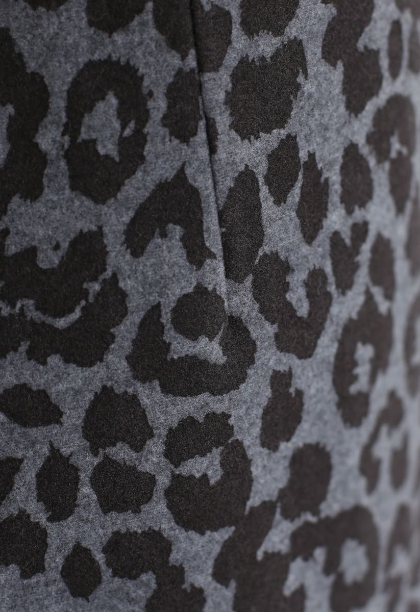 Leopard Print Wool-Blended Bud Skirt in Smoke
