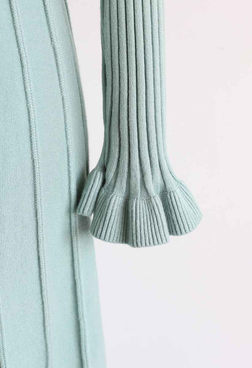 Mock Neck Pleated Knit Twinset Dress in Mint