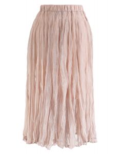 Falda plisada de malla brillante semitransparente en rosa polvoriento