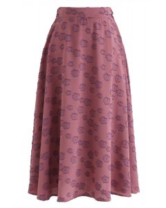 Falling Florets Tasseled A-Line Midi Skirt in Berry