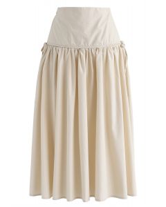 High-Waisted A-Line Midi Skirt in Sand