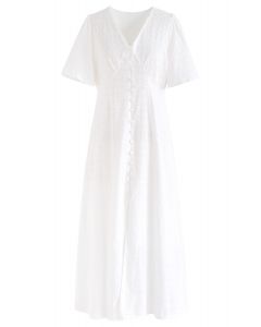 Eyelet Embroidery Button Down Dress in White