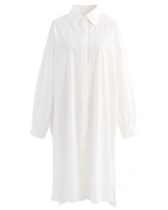 Vestido camisero asimétrico con dobladillo dividido en blanco