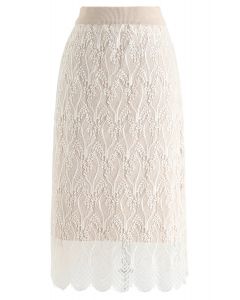 Reversible Lace hem Knit Skirt in Cream