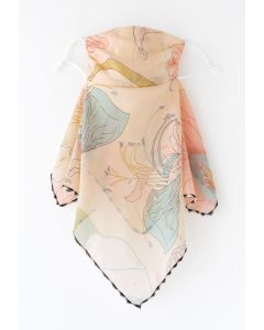 Floral Print Chiffon Sun Protection For The Face in Cream