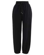 Drawstring Tapered Joggers in Black