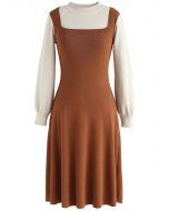 Elegant Identity Fake Two-Piece Knit Dress in Caramel